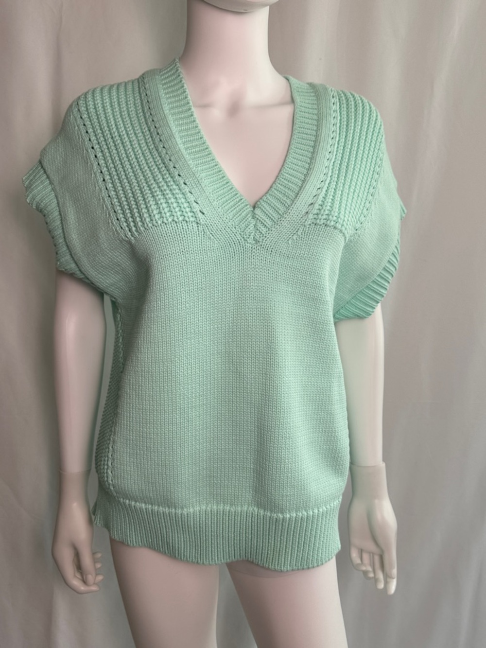 Pearl by Lela Rose Mint Green V-Neck Knit Sweater Vest